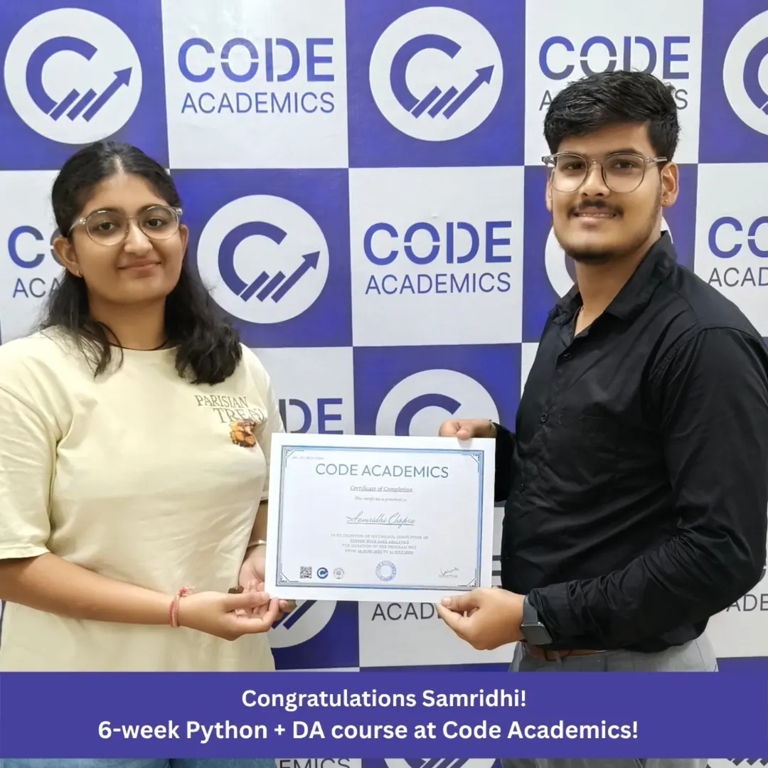 Student receiving Python with Data Analysis Course certificate at Code Academics Jalandhar
