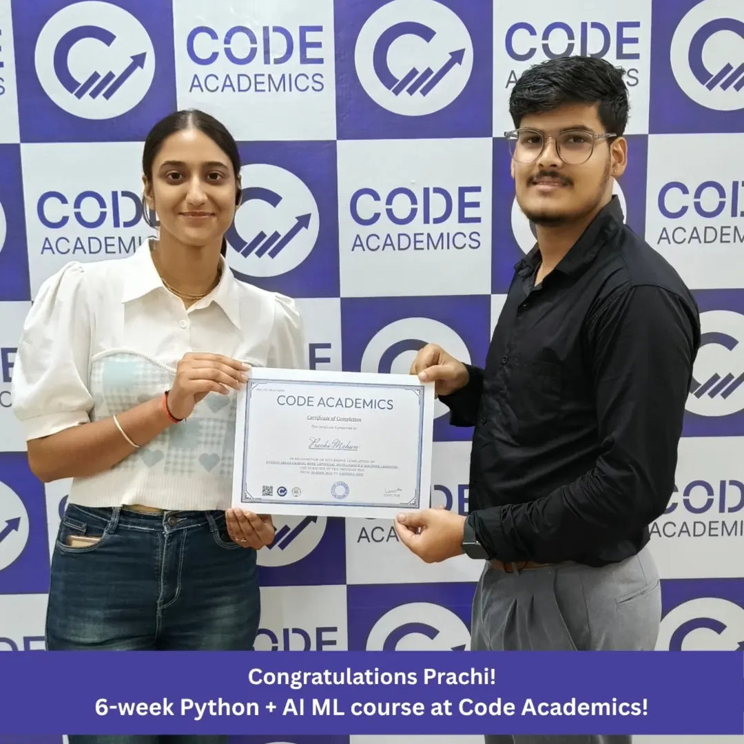 Student receiving Python with Machine Learning Course certificate at Code Academics Jalandhar