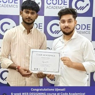 Student receiving Frontend Development Course certificate at Code Academics Jalandhar